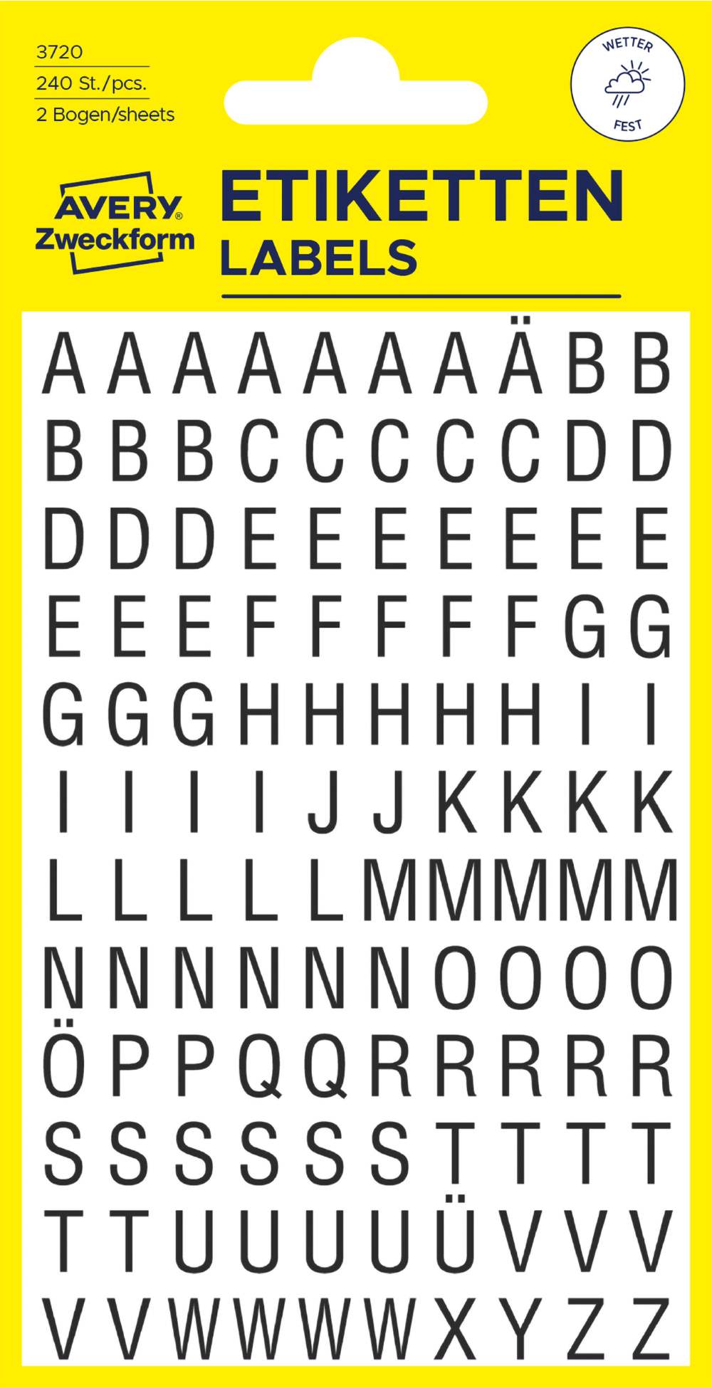 Etikete črne črke Avery Zweckform 3720, 6,5 mm