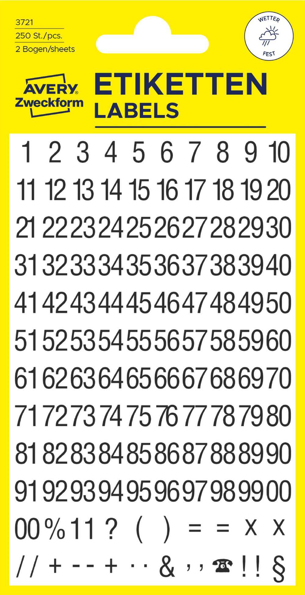 Etikete črne številke Avery Zweckform 3721, 6,5 mm