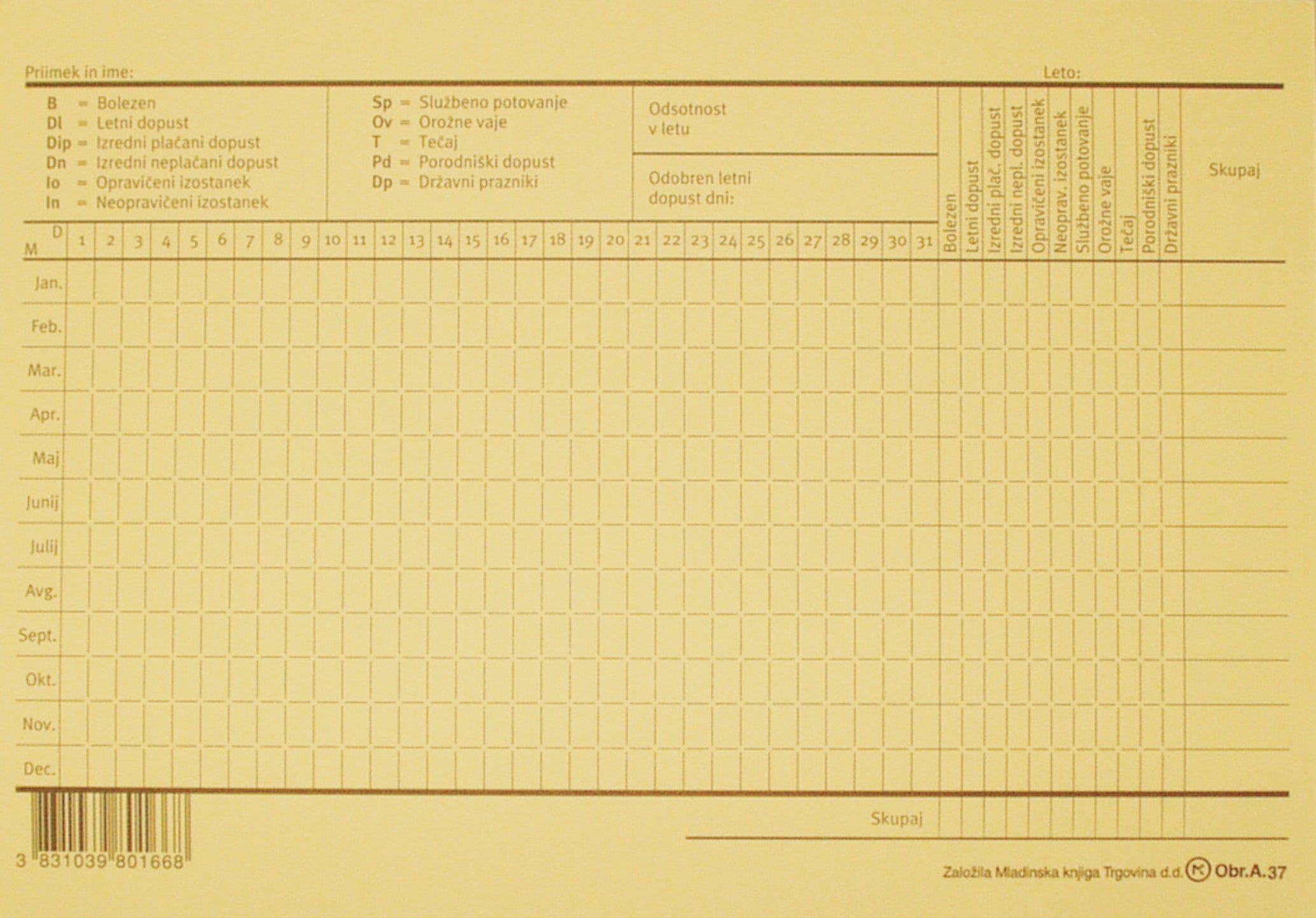 List odsotnosti, A.37