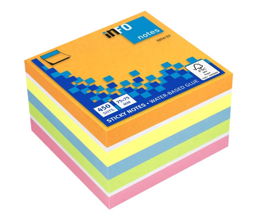 Kocka samolepilna Info, 75x75 mm, 450 listna, mix