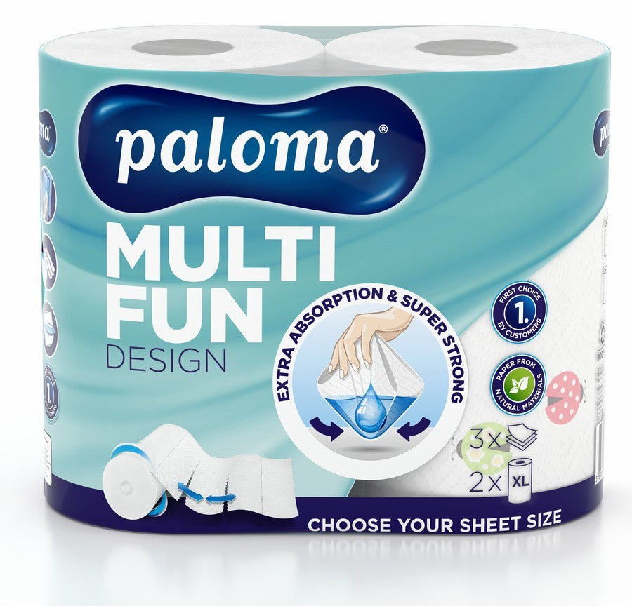 Brisača papirnata Paloma, Multifun Design & Flexi Sheet, 3-slojna, 145l, 2/1