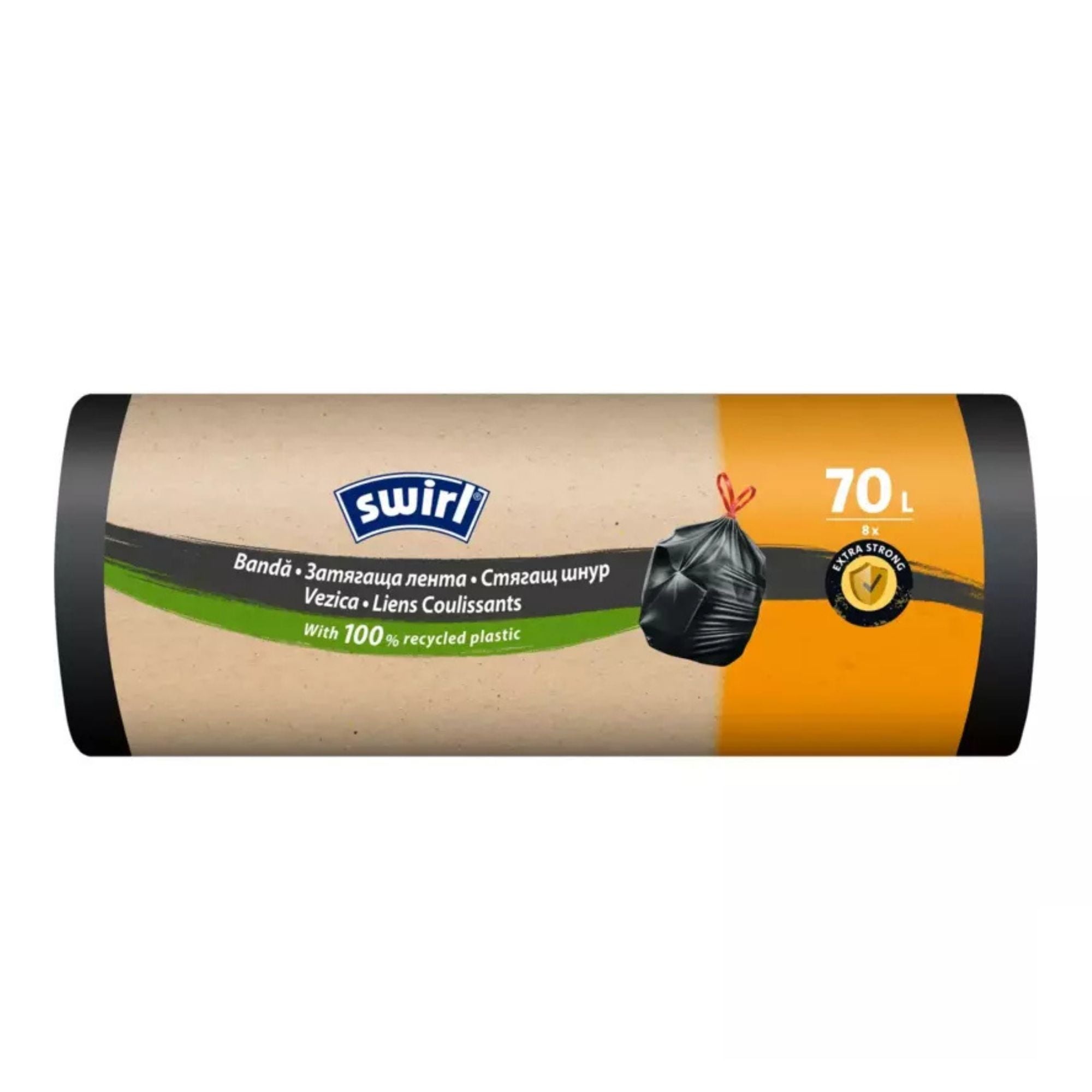 Vrečka za smeti, 70 l, s trakom, črna, 8/1