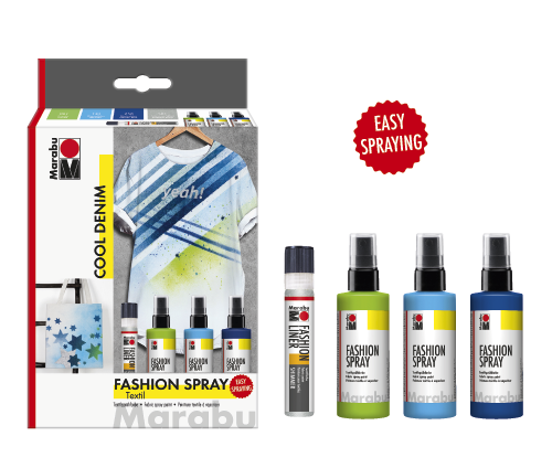Barva za tekstil Marabu Fashion v spreju, set Cool Denim, 3 x 100 ml, 1 x 25 ml