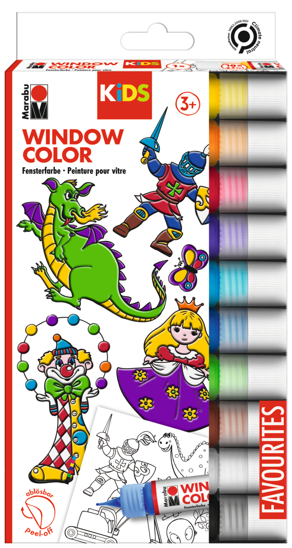 Barva za steklo Marabu KIDS "Favorites", 10 x 25 ml