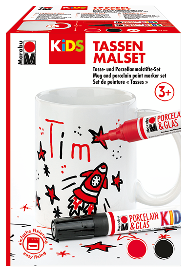 Marker Marabu KiDS za porcelan in steklo, set s skodelico Mia/Tim