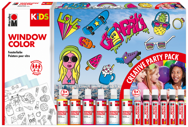 Barva za steklo Marabu KIDS "Party Pack", 6 x 80 ml in 6 x 25 ml