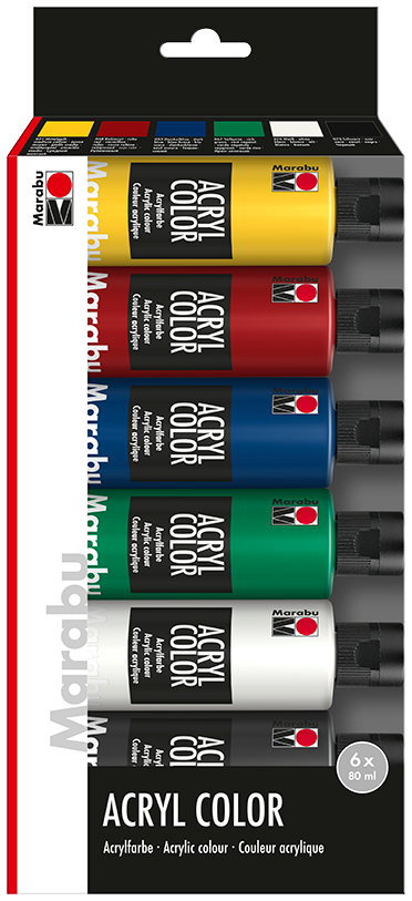 Barva akrilna Marabu Acryl Color, set, 6 x 80 ml