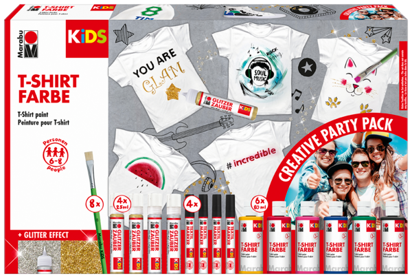 Barva za tekstil Marabu KiDS Party Pack, 6 x 80 ml, 4 x 25 ml