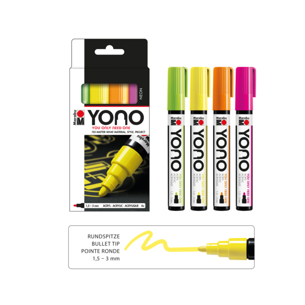 Marker akrilni Marabu Yono set Neon, 4 x 1.5-3 mm