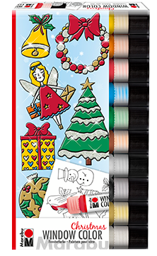 Barva za steklo Marabu set Christmas, 10 x 25 ml