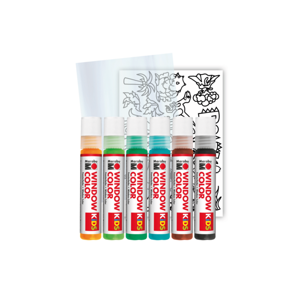 Barva za steklo Marabu KIDS Set Dinosaur , 6 x 25 ml