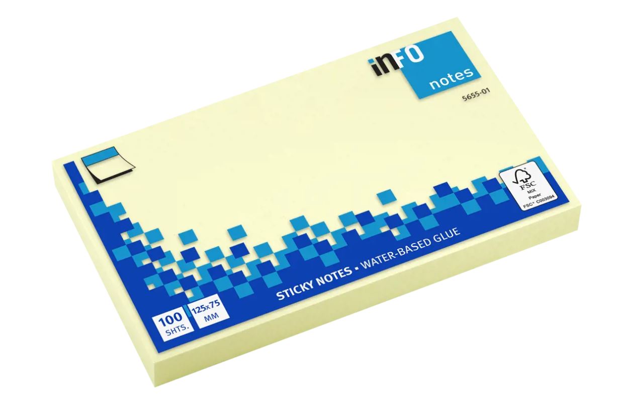 Blok samolepilni Info, 125 x 75 mm, 100 listni, rumen