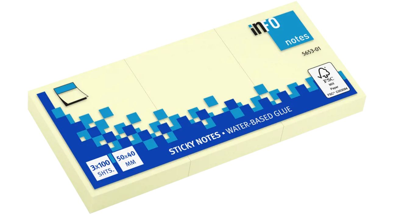 Blok samolepilni Info, 50 x 40 mm, 100 listni, rumen