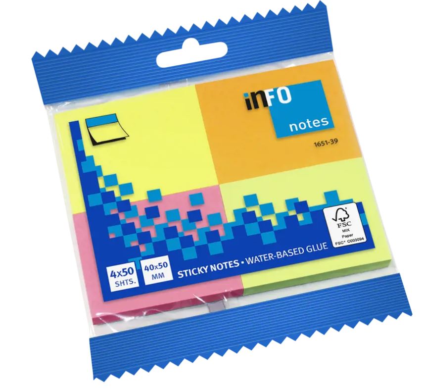 Blok samolepilni Info, 50 x 40 mm, 4 x 50 lističev