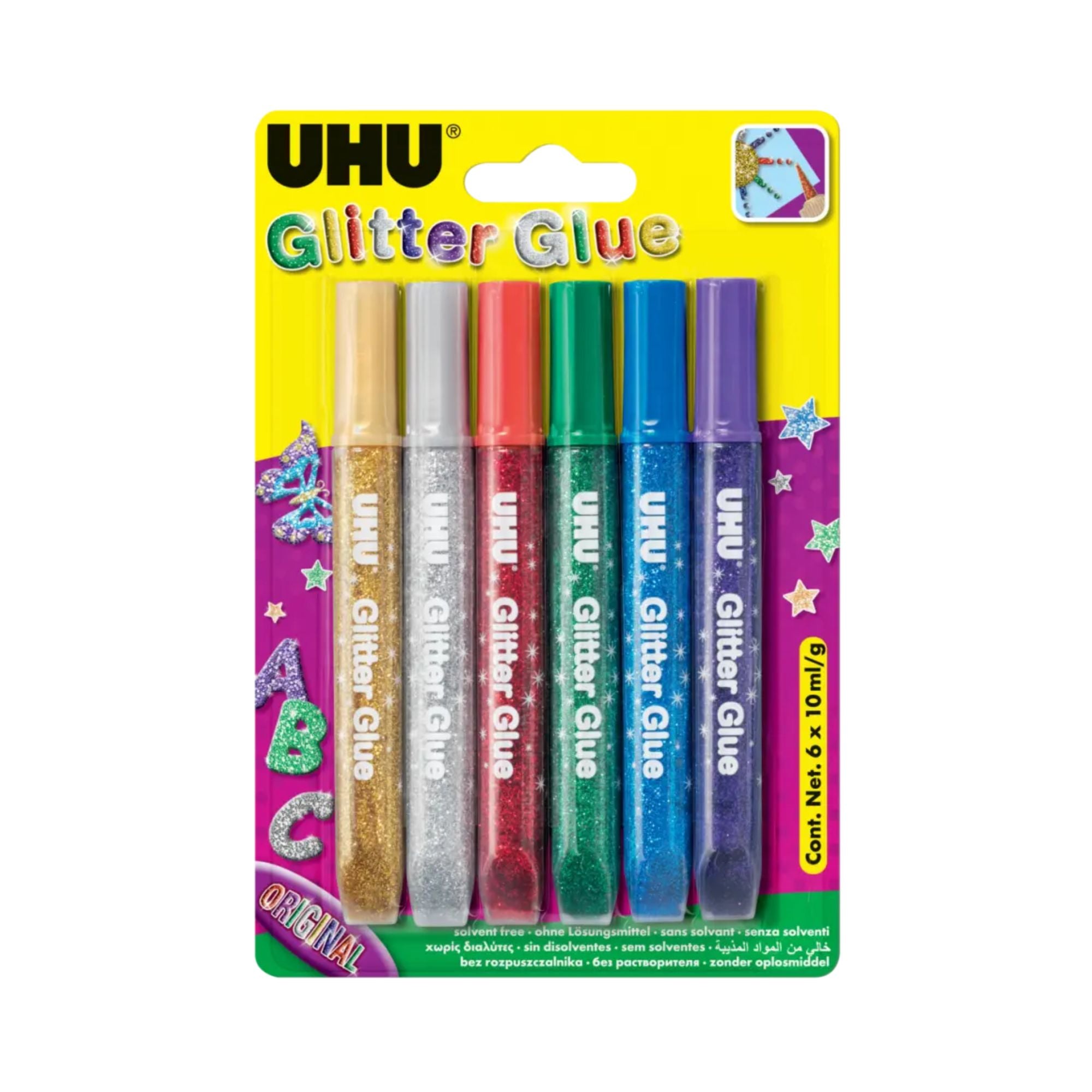 Lepilo z bleščicami Uhu Glitter Glue, 6 x 10 ml