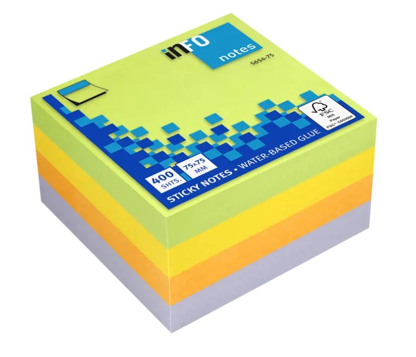 Kocka samolepilna Info, 75x75 mm, 450 listna, mix