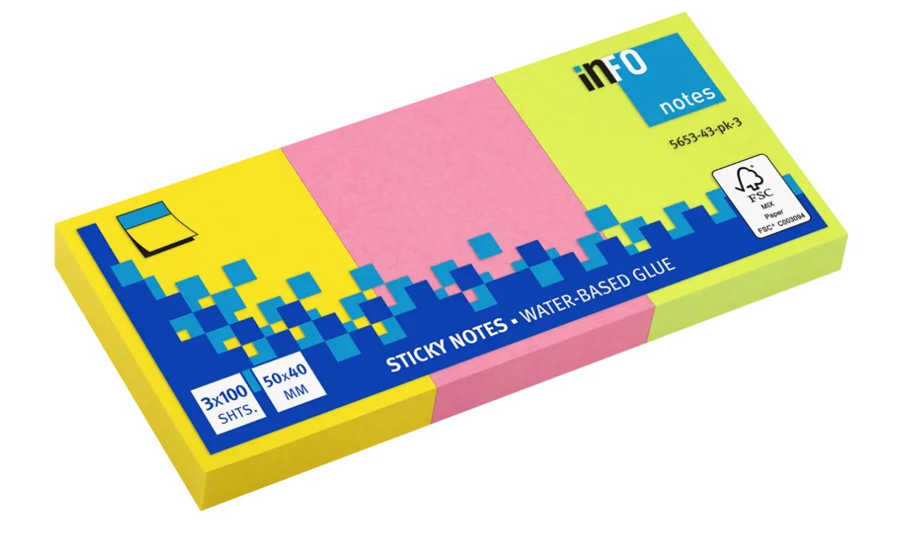 Blok samolepilni Info, 50 x 40 mm, 100 listni, 3 barve