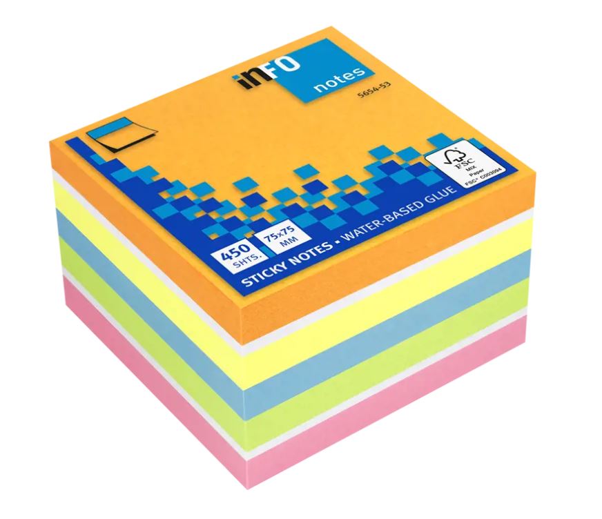 Kocka samolepilna Info, 75x75 mm, 450 listna, mix