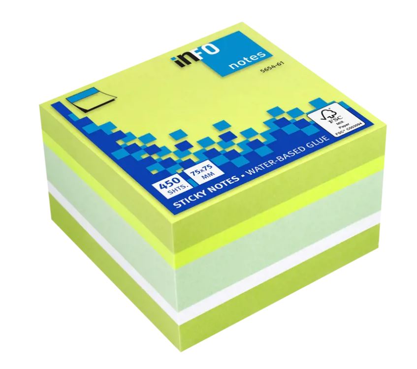 Kocka samolepilna Info, 75x75 mm, 450 listna, mix