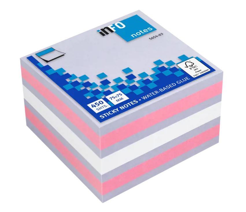 Kocka samolepilna Info, 75x75 mm, 450 listna, mix