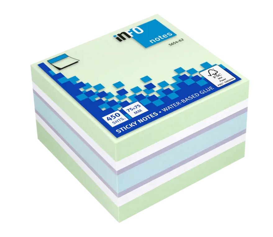 Kocka samolepilna Info, 75x75 mm, 450 listna, mix