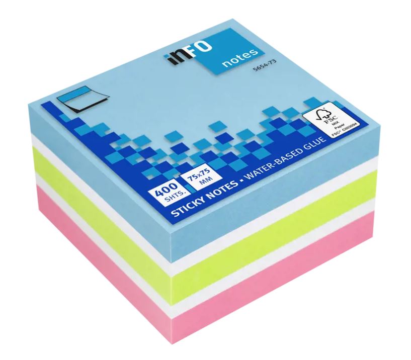 Kocka samolepilna Info, 75x75 mm, 450 listna, mix