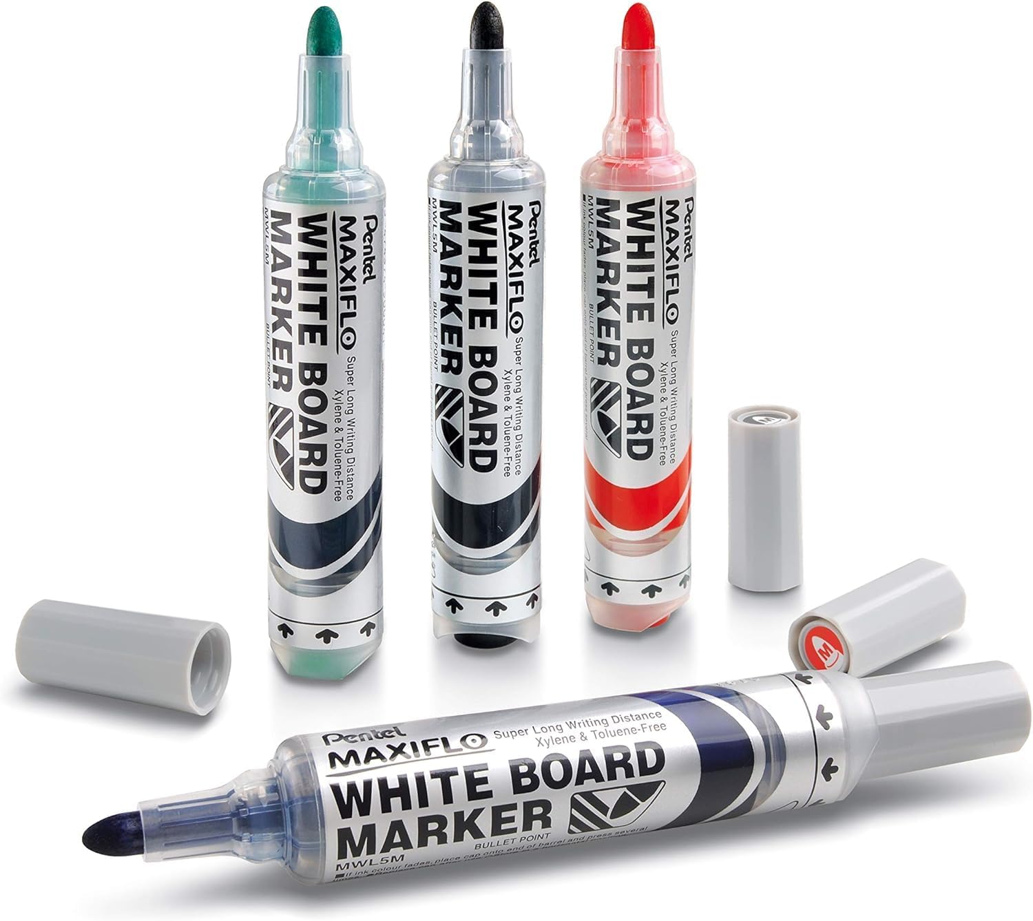 Marker za belo tablo Pentel Maxiflo, set 4/1 + magnetno držalo z gobico