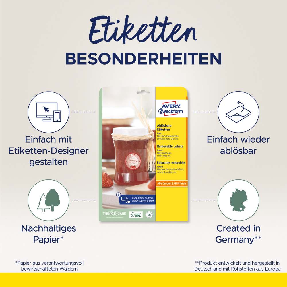 Etikete papirne bele odstranljive okrogle Avery Zweckform
