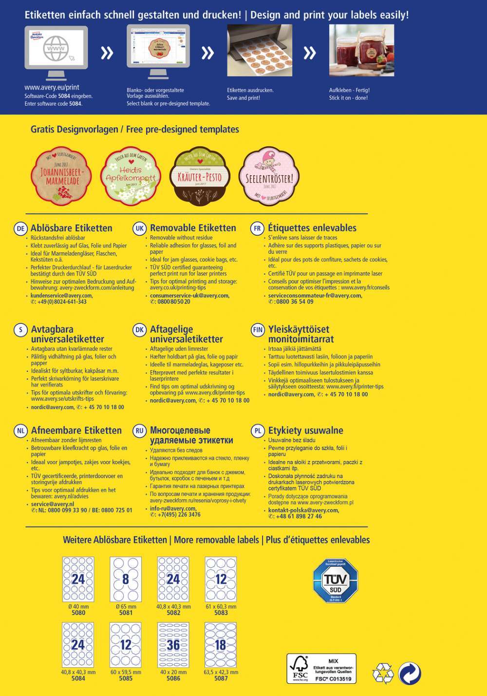 Etikete papirne bele odstranljive Avery Zweckform 5084, 40,8 x 40,3 mm