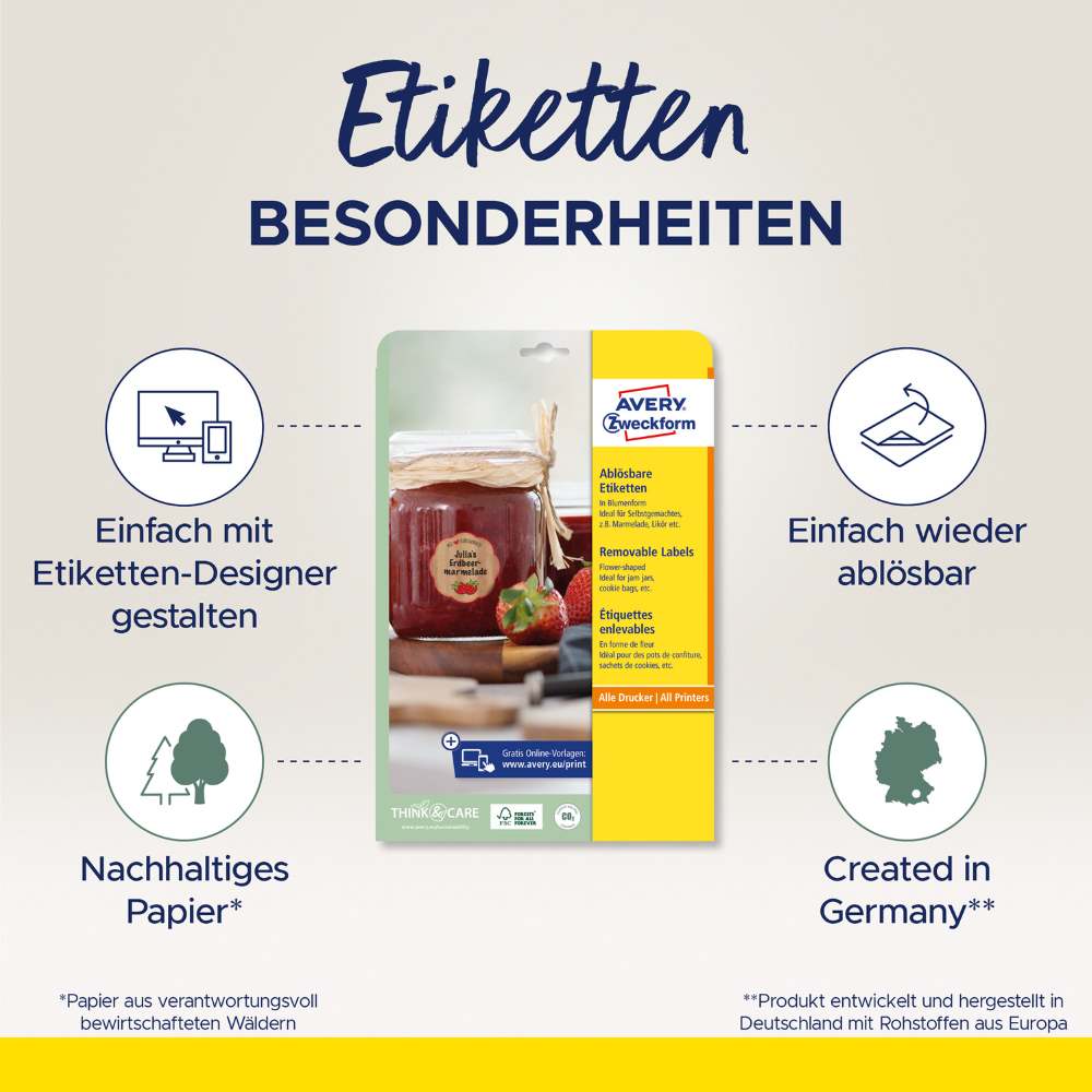 Etikete papirne bele odstranljive Avery Zweckform 5084, 40,8 x 40,3 mm