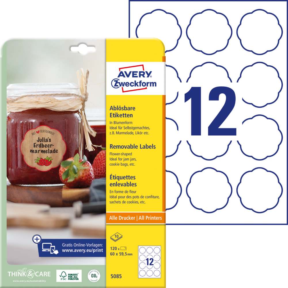 Etikete papirne bele odstranljive Avery Zweckform 5085, 60 x 59,5 mm