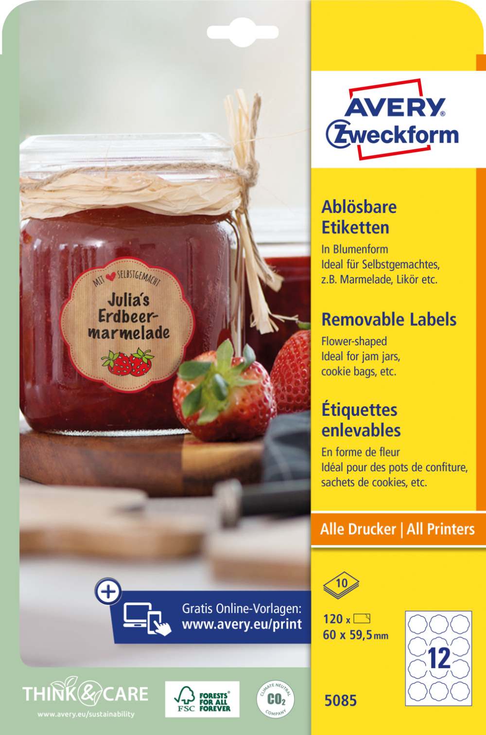 Etikete papirne bele odstranljive Avery Zweckform 5085, 60 x 59,5 mm