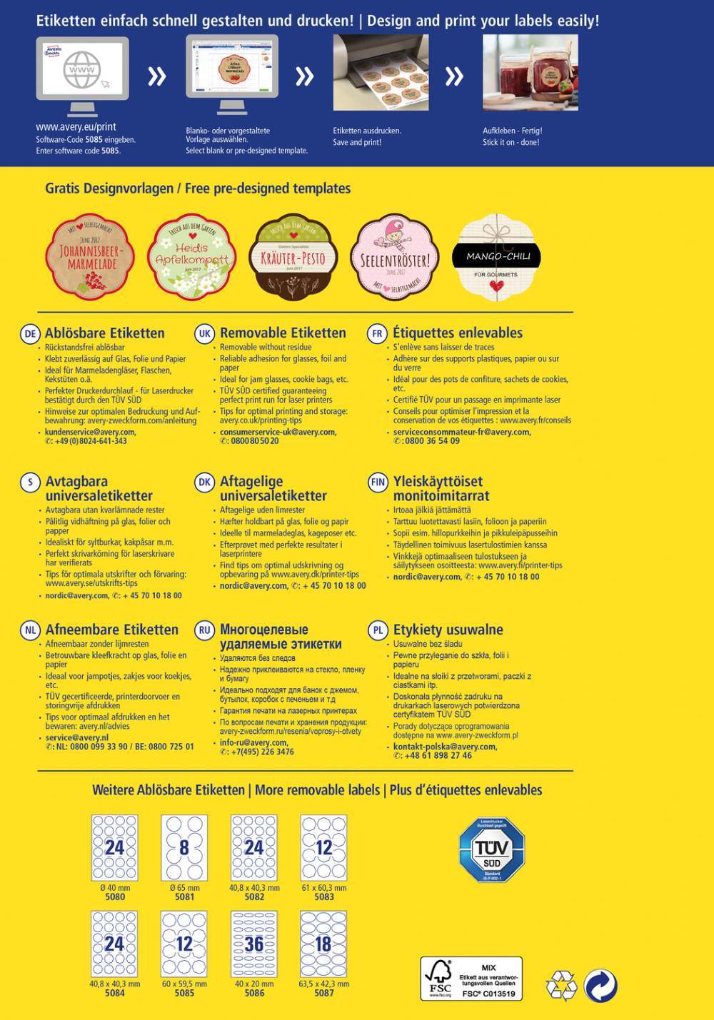 Etikete papirne bele odstranljive Avery Zweckform 5085, 60 x 59,5 mm