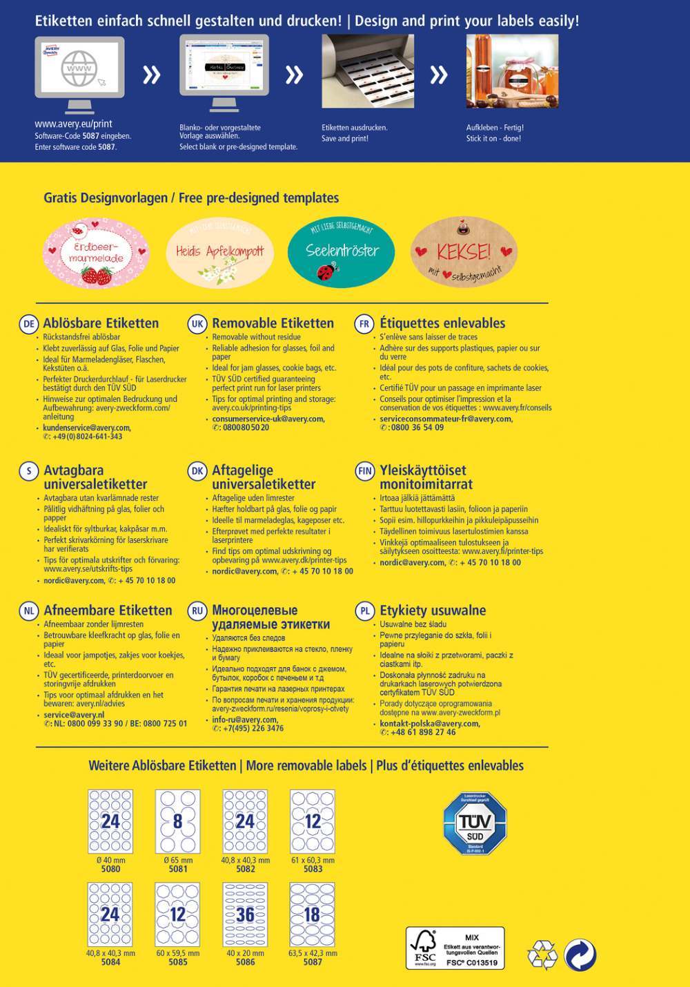 Etikete papirne bele odstranljive ovalne Avery Zweckform 5087, 63,5 x 42,3 mm