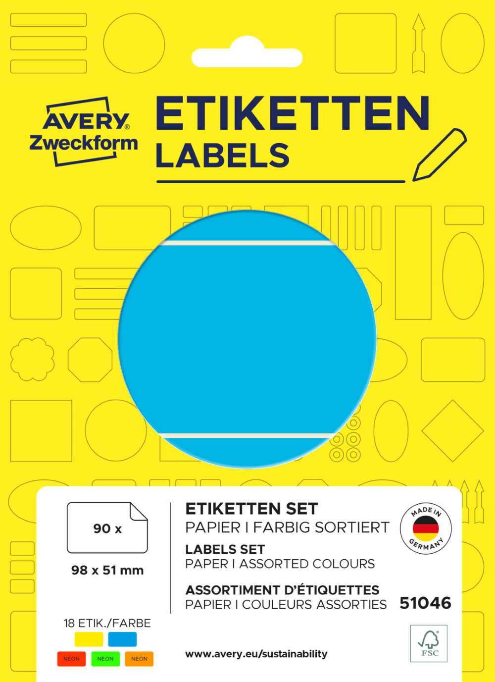 Etikete v več barvah Avery Zweckform 51046, 98 x 51 mm