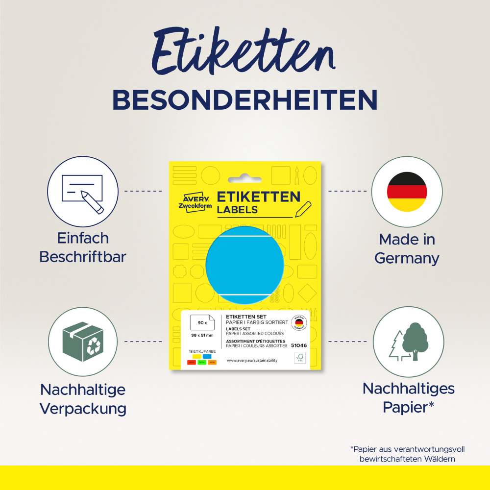 Etikete v več barvah Avery Zweckform 51046, 98 x 51 mm