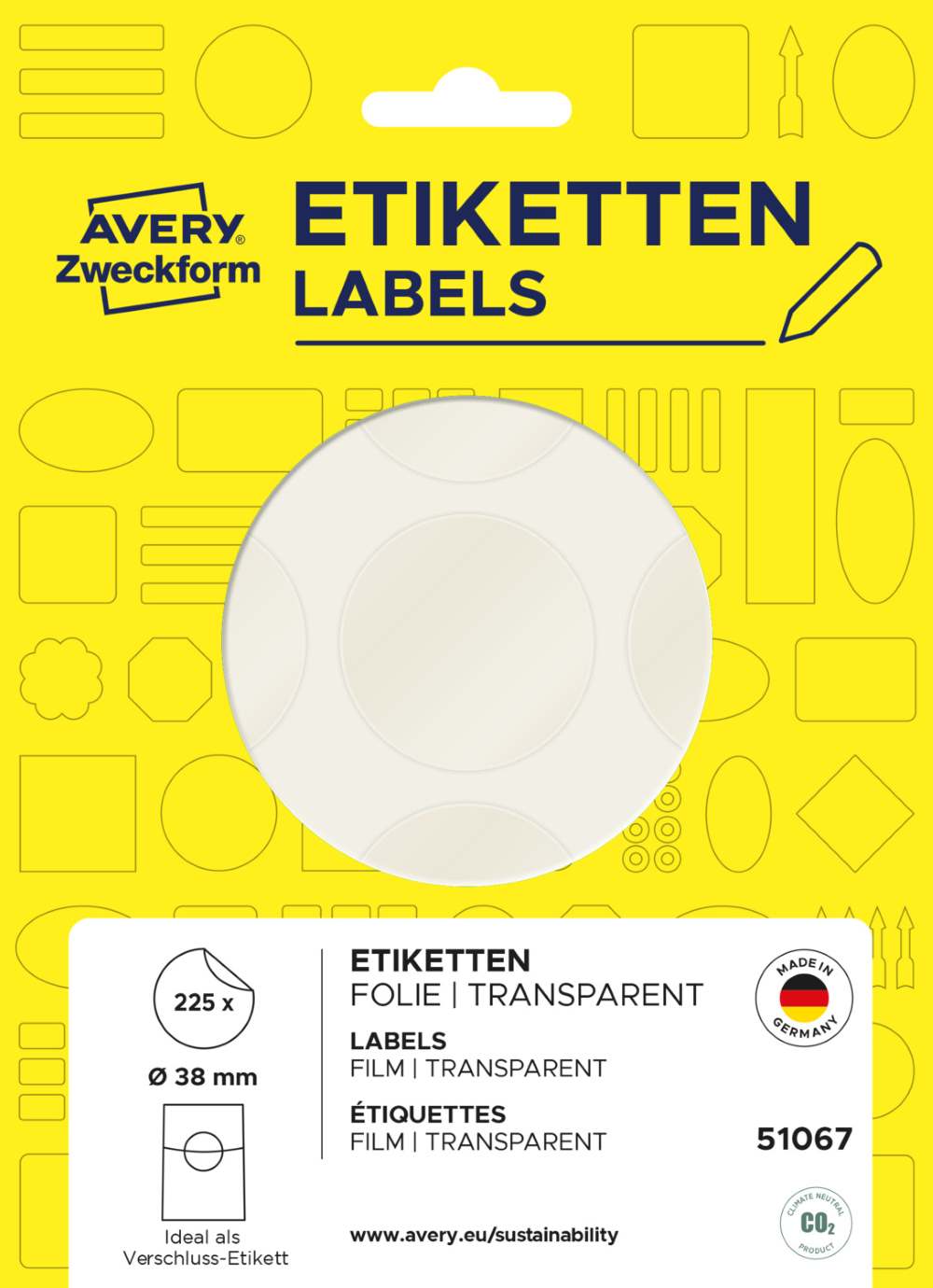 Etikete transparentne okrogle za pečatenje Avery Zweckform 51067, fi 38 mm
