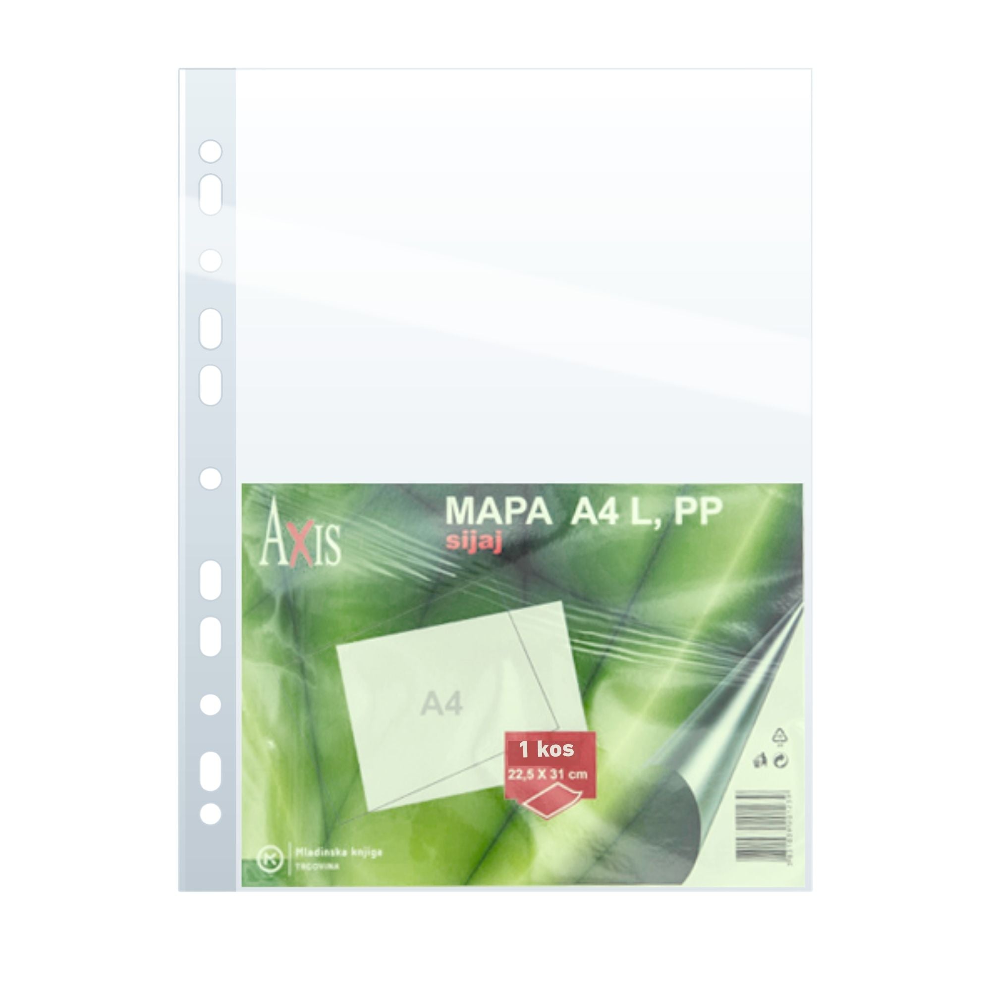 Mapa vložna PP A4 L Axis, 100 mic, sijaj / mat