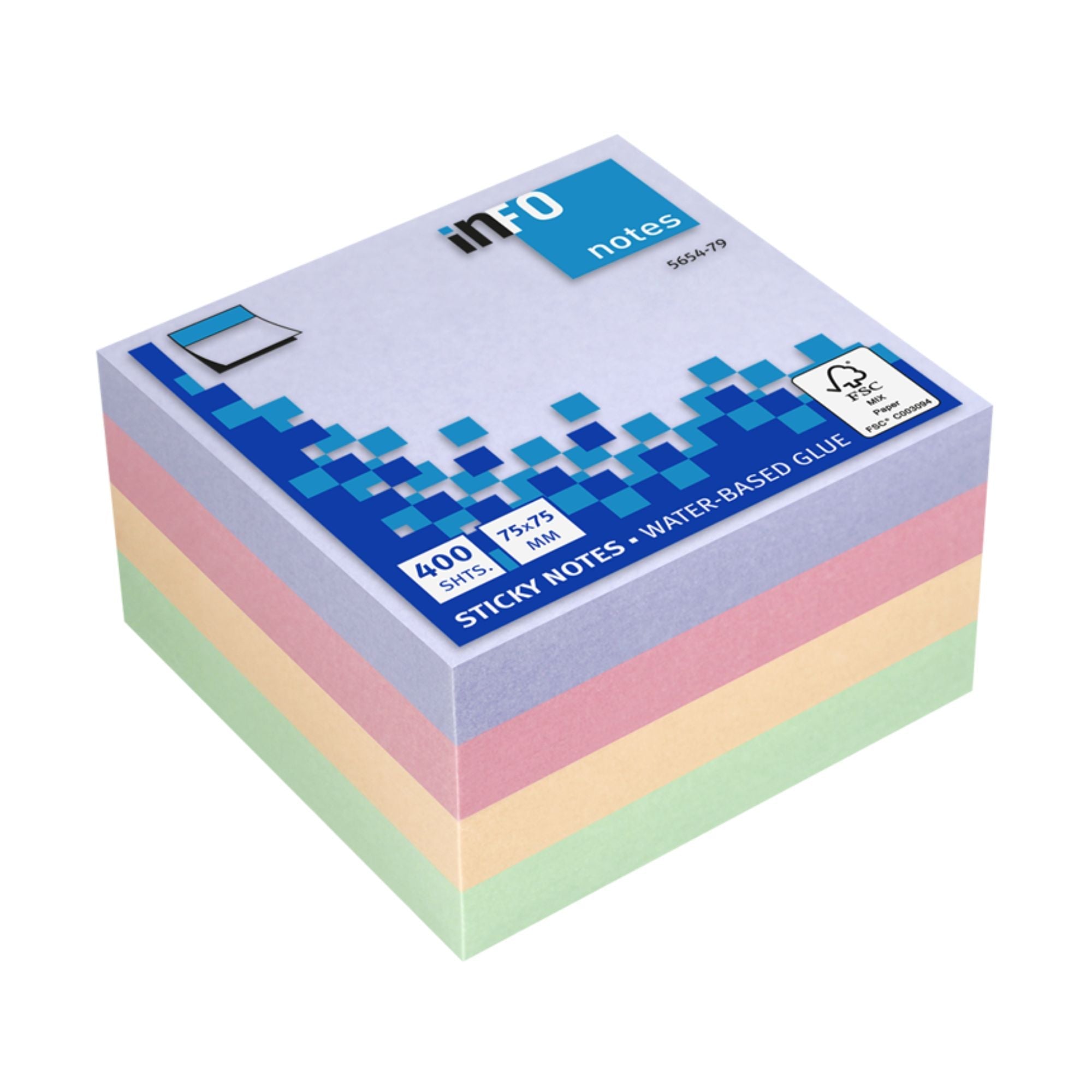 Kocka samolepilna Info 5654, 75x75 mm, 400 listna, mix