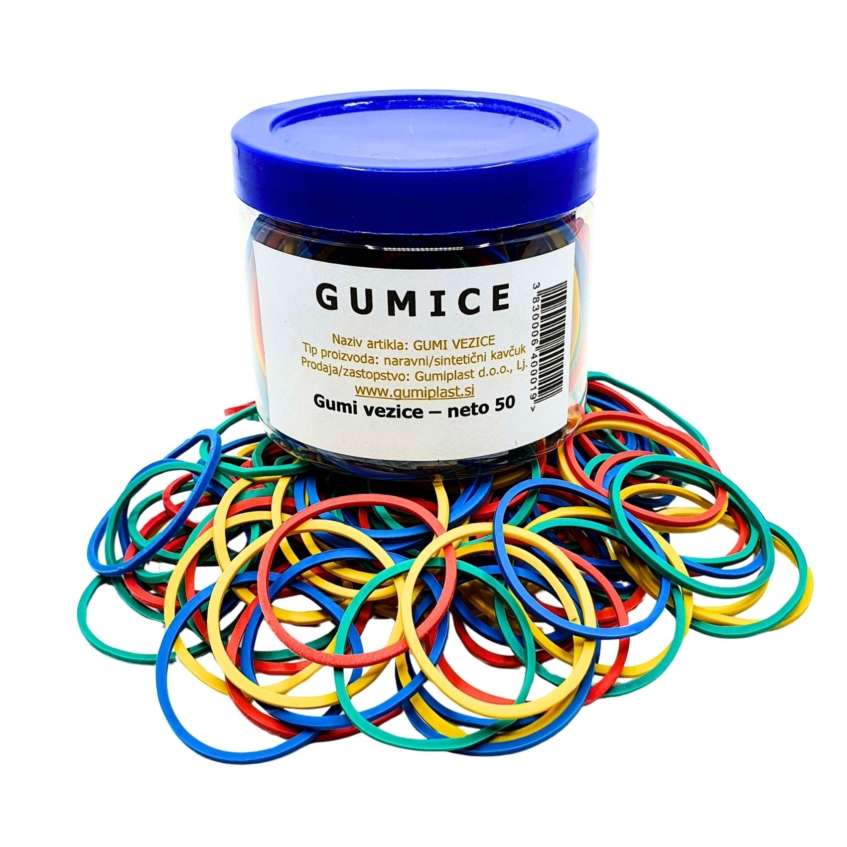 Elastike, 50 x 1,5 mm, raznobarvne, lonček