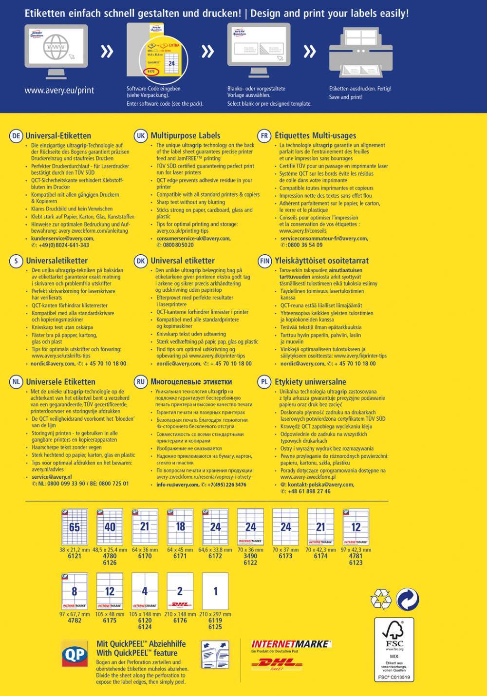 Etikete papirne bele univerzalne Avery Zweckform 6175, 105 x 48 mm