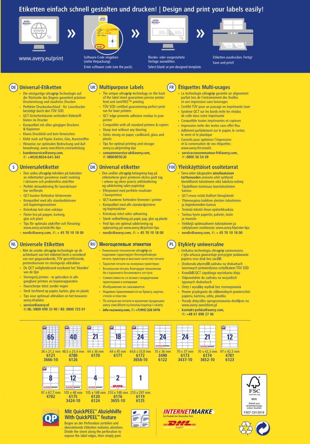 Etikete papirne bele univerzalne Avery Zweckform 6176, 210 x 148 mm