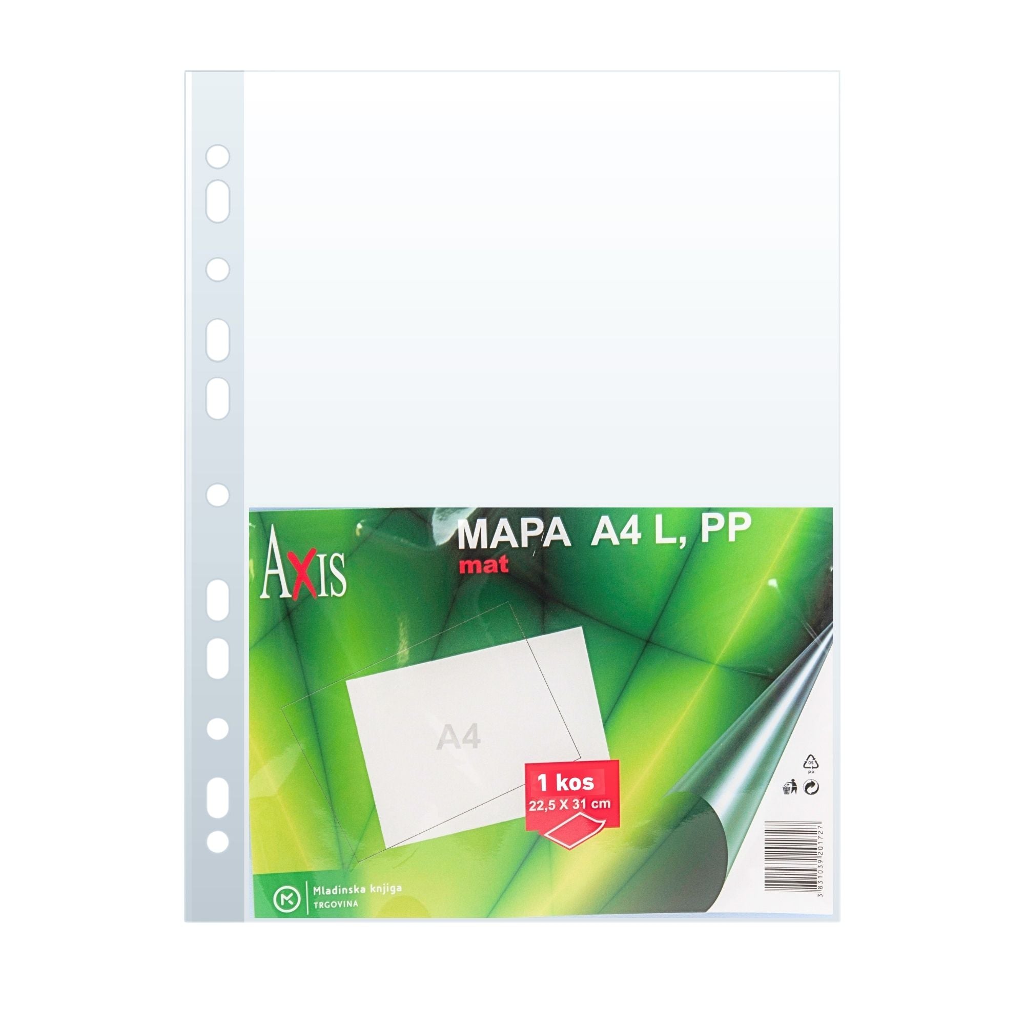 Mapa vložna PP A4 L Axis, 100 mic, sijaj / mat