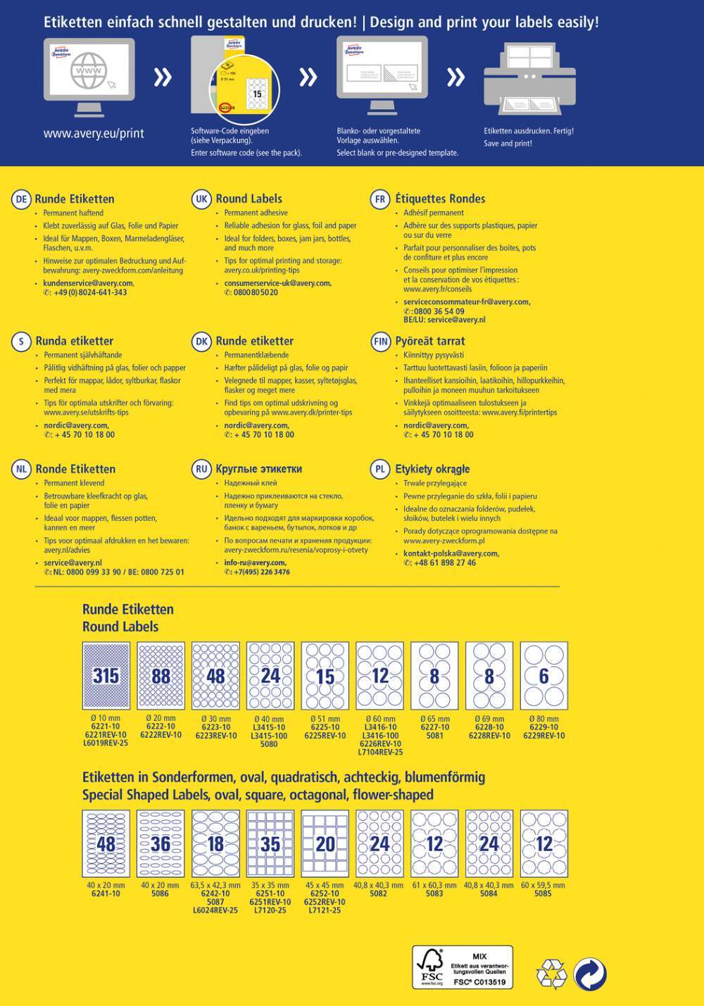 Etikete papirne bele okrogle Avery Zweckform, trajne / odstranljive