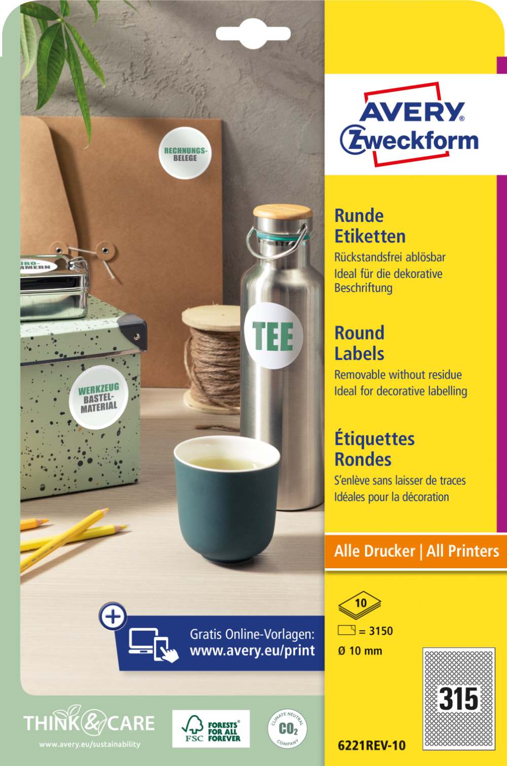 Etikete papirne bele okrogle Avery Zweckform, trajne / odstranljive