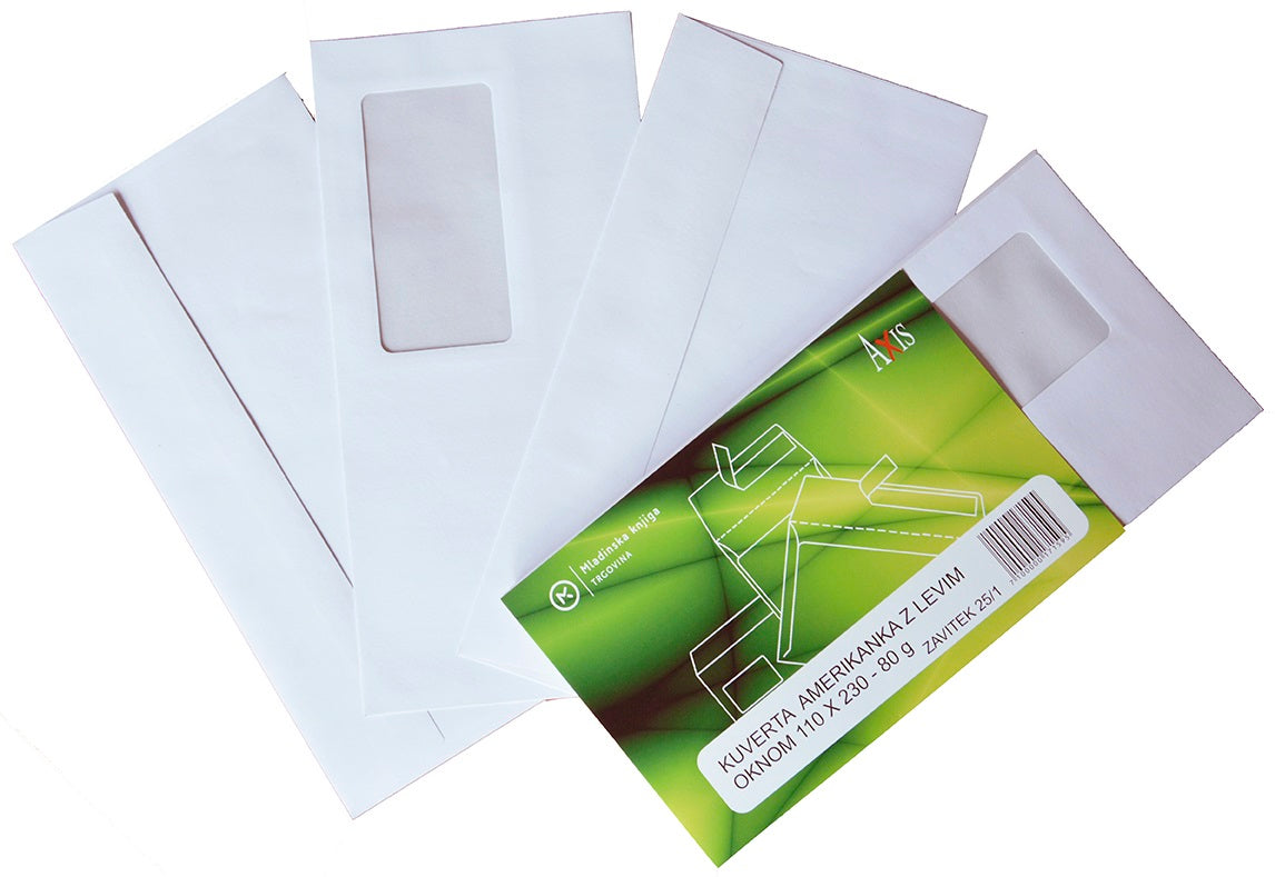 Kuverta Axis z oknom ABD LO SI 110x230 mm, 80 g, 310330, bela, zavitek