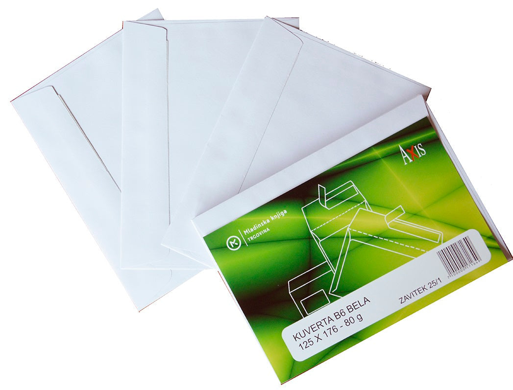 Kuverta Axis B6 BD SI 125x176 mm, 80 g, 310072, bela, zavitek