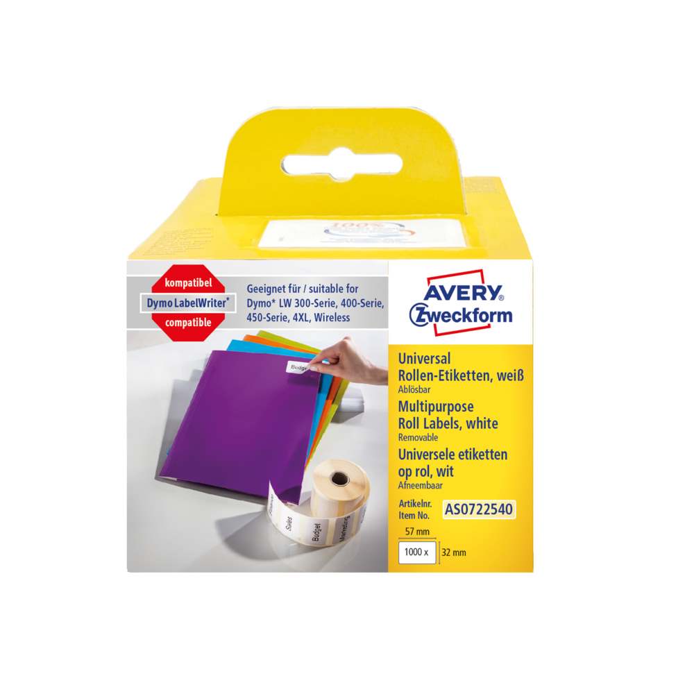 Etikete papirne bele odstranljive na kolutu Avery Zweckform AS0722540, 32 x 57 mm