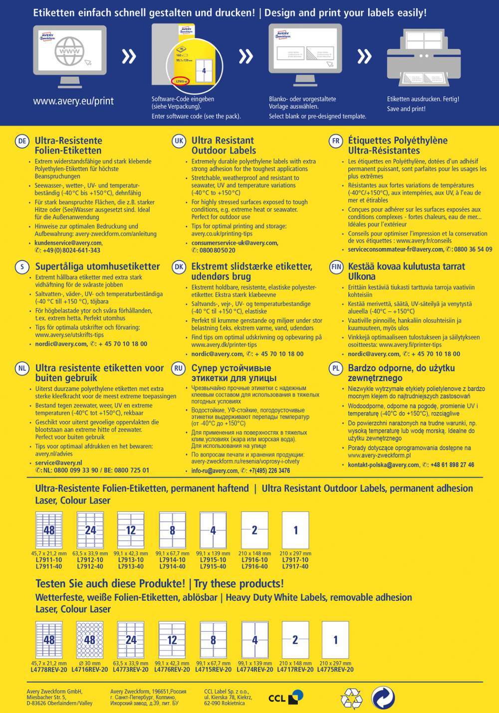 Etikete polietilenske bele izjemno odporne Avery Zweckform B7651-50, 38 x 21 mm