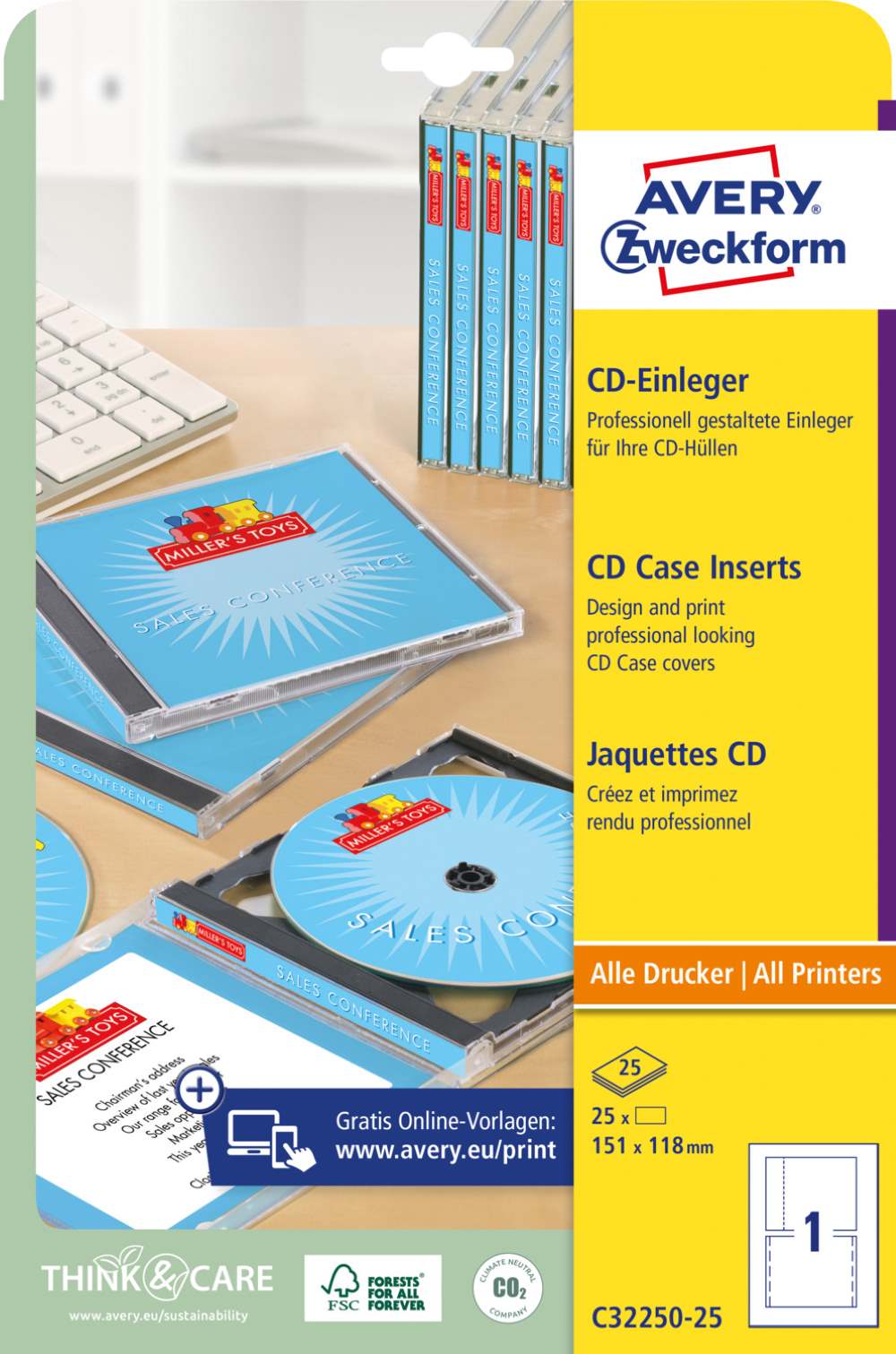 Vlagalniki beli za CD škatlice Avery Zweckform 151 x 118 mm, C32250-25, 170 g